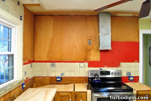 How to Remove Old Backsplash Tile and Plywood Safely 3 Old blue tile backsplash
