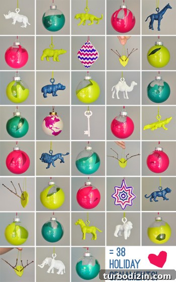 Handmade ornaments on mini tree