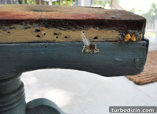 How to Paint and Reupholster a Stool Yourself 2 Worn periwinkle stool before makeover