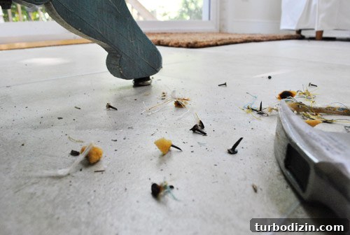 How to Paint and Reupholster a Stool Yourself 3 Removing nails with hammer