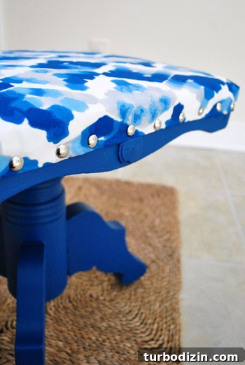 How to Paint and Reupholster a Stool Yourself 7 Finished stool closeup