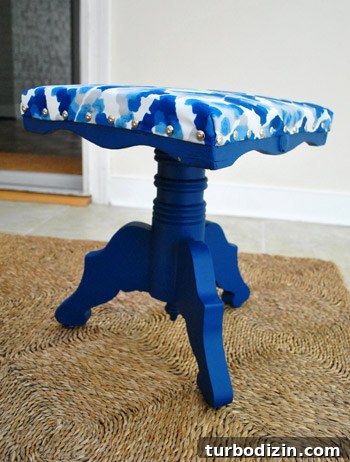 How to Paint and Reupholster a Stool Yourself 8 Finished stool side view