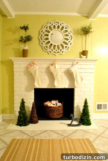 Kid-Friendly Christmas Tree Made from Paint Chips and Ribbons 14 Mantel with feather trees and ceramic birds