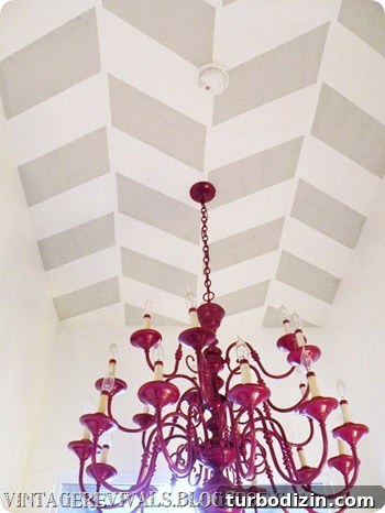 How to Paint a Herringbone Ceiling: Step-by-Step Guide 7 Herringbone ceiling and chandelier