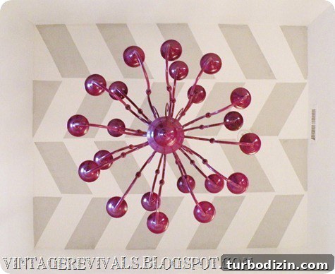 How to Paint a Herringbone Ceiling: Step-by-Step Guide 8 Purple chandelier detail
