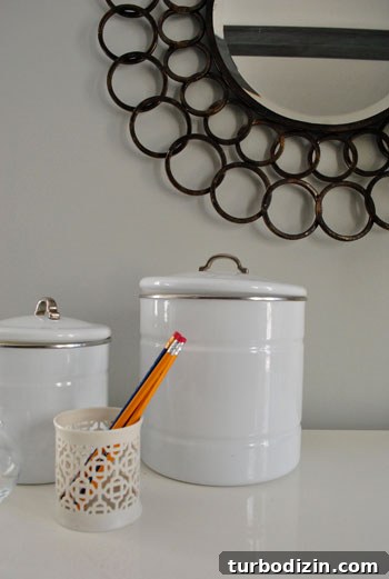 Round mirror above desk