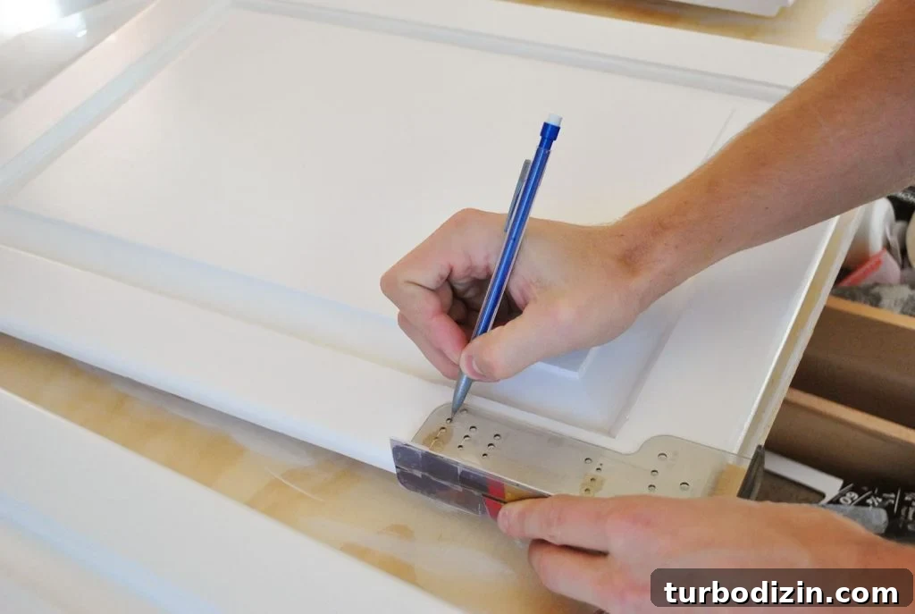 How to Paint Kitchen Cabinets Like a Pro: Step-by-Step Guide 14 Marking Holes For Cabinet Hardware With Template
