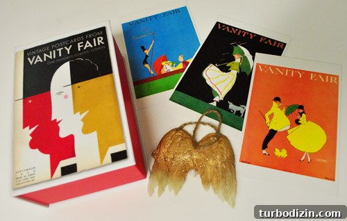 vintage postcards and ornament