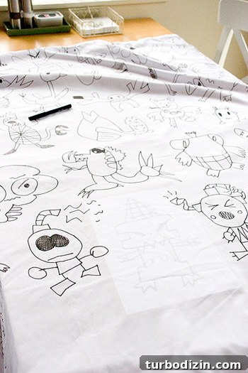 Print Kids' Drawings on Fabric: Step-by-Step Guide for Keepsakes 5 Halfway tracing