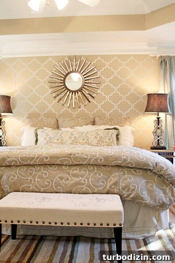 How to Stencil a Stunning Bedroom Accent Wall in Simple Steps 3 Stenciled wall detail