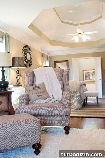 How to Stencil a Stunning Bedroom Accent Wall in Simple Steps 5 Recovered wingback chairs