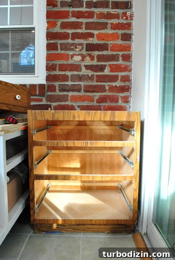How to Modify a Cabinet for Efficient Tool Storage 12 drawer base in sunroom