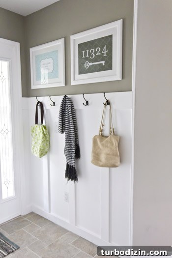Board and Batten with Coat Hooks: Foyer Makeover by the Front Door 5 Open foyer
