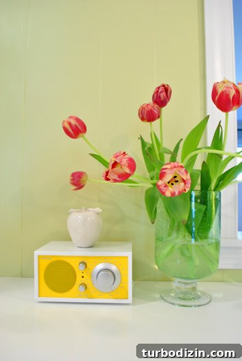Create a Stunning DIY Tulip Bouquet: Step-by-Step Floral Guide 6 Tulips next to a kitchen radio
