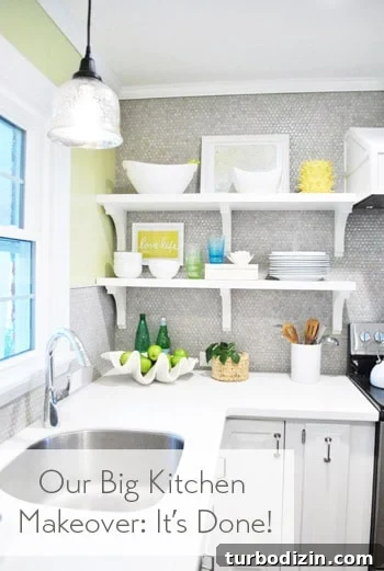 Penny Tile Kitchen Remodel with Stylish Open Shelving 2 our-big-kitchen-makeover-is-done
