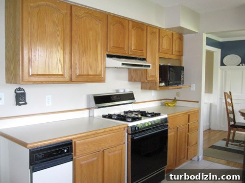 Glass-Front Cabinets, Wood Counters & Marble Backsplash Kitchen 3 Another before picture