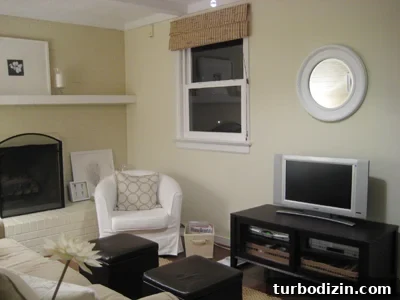 How to Spray Paint a Round Mirror Bright White for a Flawless Finish 3 Wide shot of mirror above TV in den