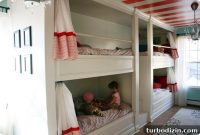 Charming Red, White & Teal Bunkroom Designed for Four Girls