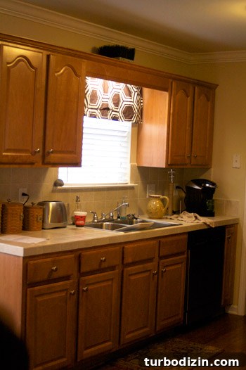 How to Install Pelmet Board Window Treatments for a Polished Look 3 Before photo of kitchen 2