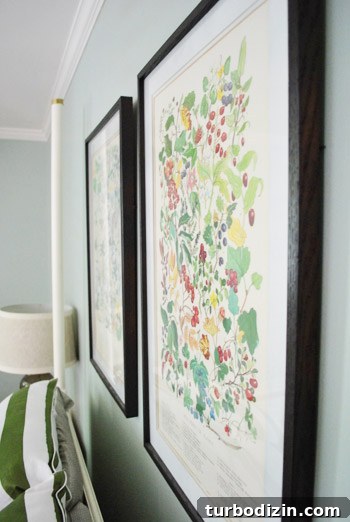 How to Hang Artwork Above a Bed: Placement and Tips 13 Side view of the bed and prints