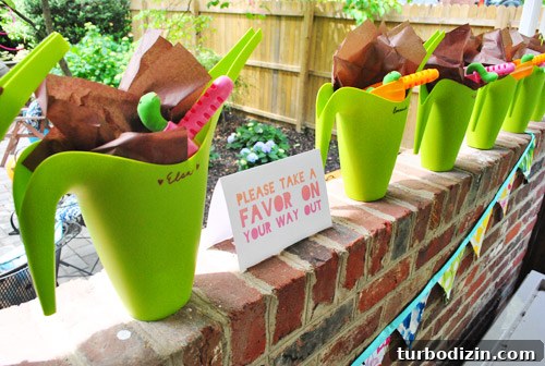 Worm-Themed Birthday Party Ideas and Decorations 16 Watering can favors