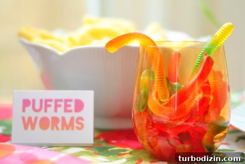 Worm-Themed Birthday Party Ideas and Decorations 9 Gummy worms in cups