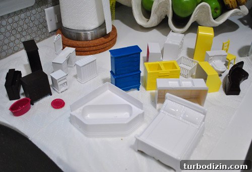 Finished Assortment Of Painted Plastic Dollhouse Furniture