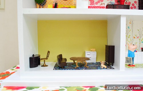 Dollhouse Family Room In Lower Level Of DIY Dollhouse Build