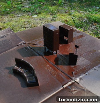 Small Dollhouse Furniture Spray Painted Brown On Cardboard