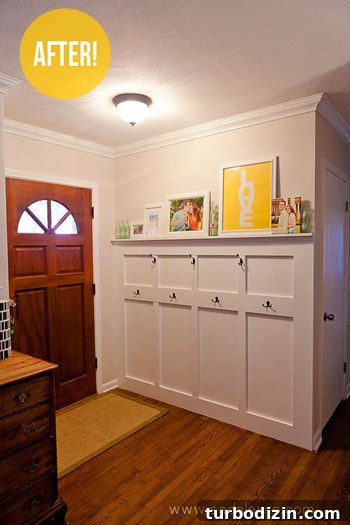 Board and Batten Entryway with Hooks: Step-by-Step Installation Guide 4 Coat hooks and colorful art