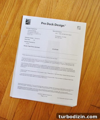 Home Depot design printout