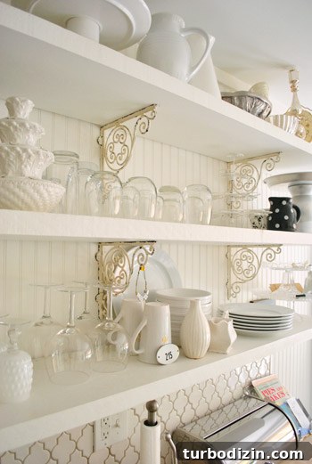 Breezy Bright House: Modern Coastal Home Tour 12 Open shelves with antique brackets