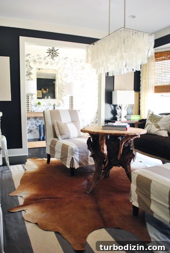 Breezy Bright House: Modern Coastal Home Tour 5 Sitting room with black walls
