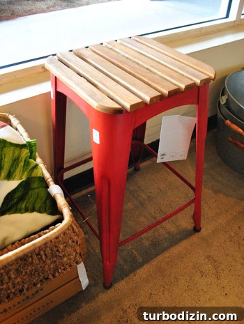 Window Shopping at PB Outlet and Mary Jo's: What to Expect 5 Red slatted stool