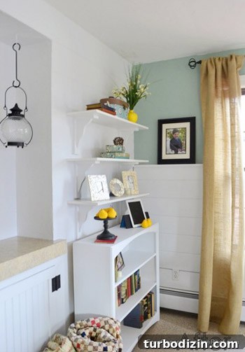 Wythe Blue Living Room Ideas: Styling with Benjamin Moore Paint 5 Painted planks and shelf