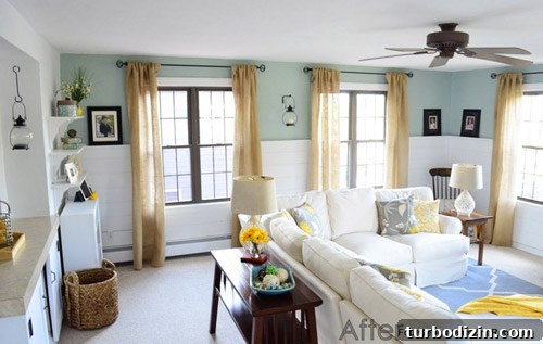 Wythe Blue Living Room Ideas: Styling with Benjamin Moore Paint 6 Burlap drapes