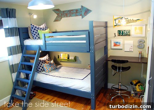 Blue-Themed Boys' Nursery Makeover with Built-In Bunk Beds 7 Built-in desk