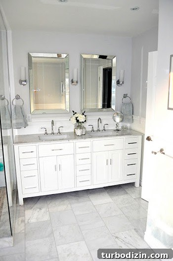 Dreamy White and Gray Bathroom with Elegant Box Molding 7 After detail photo