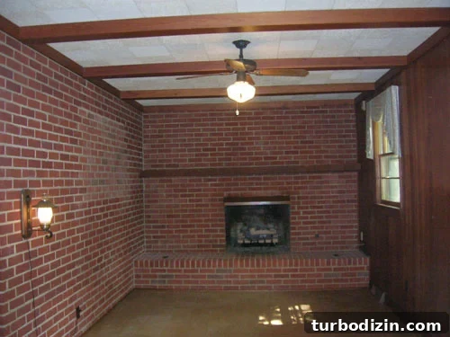 What Homebuyers Notice — and Ignore — When House Hunting 6 Dated Den With Dark Wood Beams Brick And Wood Paneling
