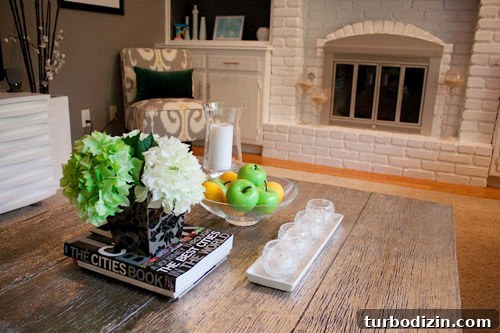 Painted White Brick Fireplace in a Vaulted Living Room Ideas 6 Styled fireplace and shelves