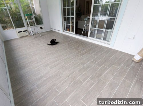 Sunroom Makeover: Wood-Look Tile Ideas by Jenna Sue 4 Gray wood-look tile
