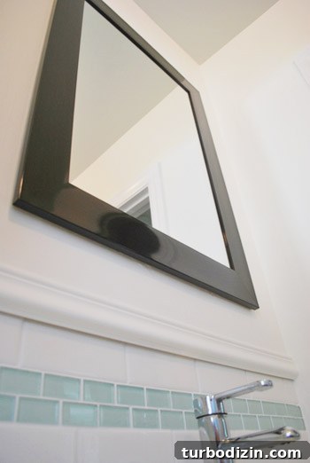 Teal Glass Tile Bathroom Refresh: Small Remodel Ideas and Tips 5 Tall mirror and ceiling color