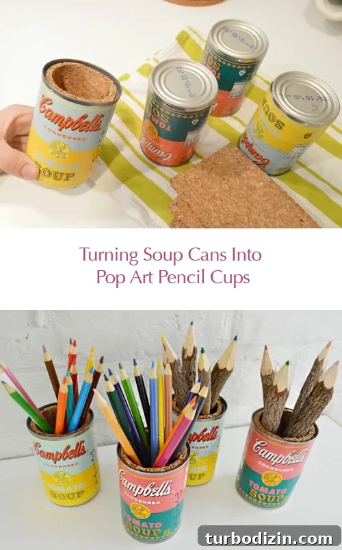 DIY Pop Art Pencil Cups from Soup Cans: Bright Craft Tutorial 2 turning-soup-into-pop-art-pencil-cups