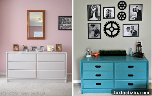 How to Paint a Multi-Color Houndstooth Accent Wall in Your Bedroom 5 Refreshed blue dresser