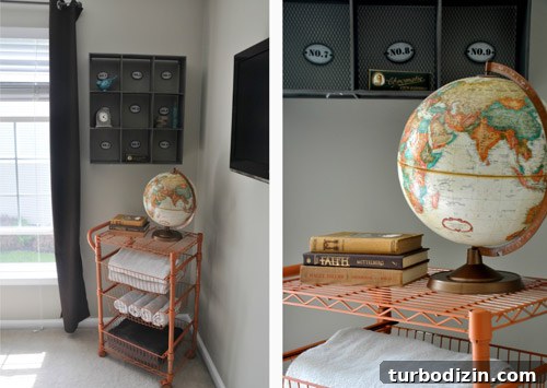 How to Paint a Multi-Color Houndstooth Accent Wall in Your Bedroom 6 Industrial cart with towels