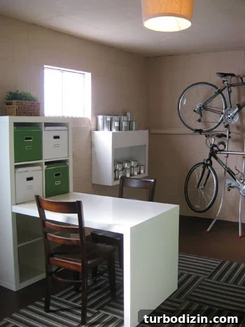 What We'd Do Differently If We Bought Our First House Again 17 Basement With Desk and Bike Storage
