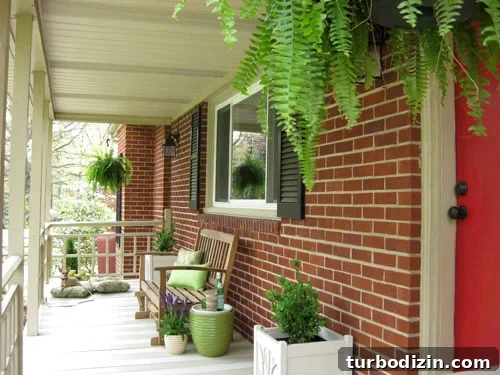 What We'd Do Differently If We Bought Our First House Again 20 Brick Ranch Front Porch With Red Door and Ferns