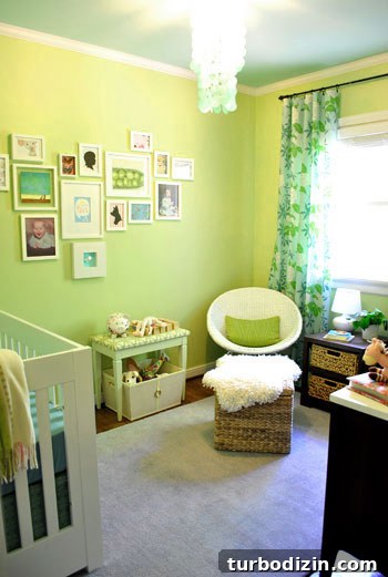 What We'd Do Differently If We Bought Our First House Again 5 Bright Nursery With Green Walls and Blue Ceiling