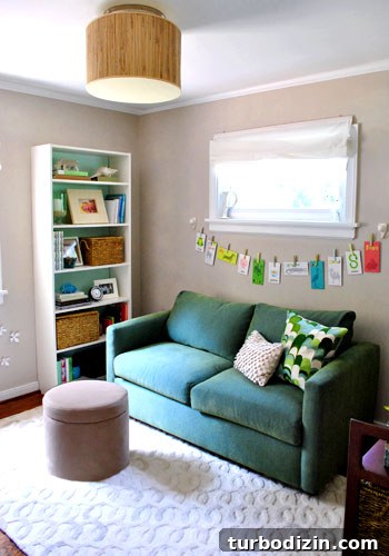 What We'd Do Differently If We Bought Our First House Again 9 Guest Room Space With Bookcase And Bright Green Couch