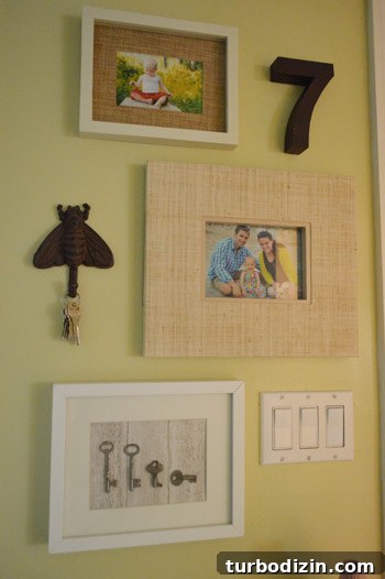 Create Shadowbox Art with Personal Keepsakes 7 Key art hanging in laundry room